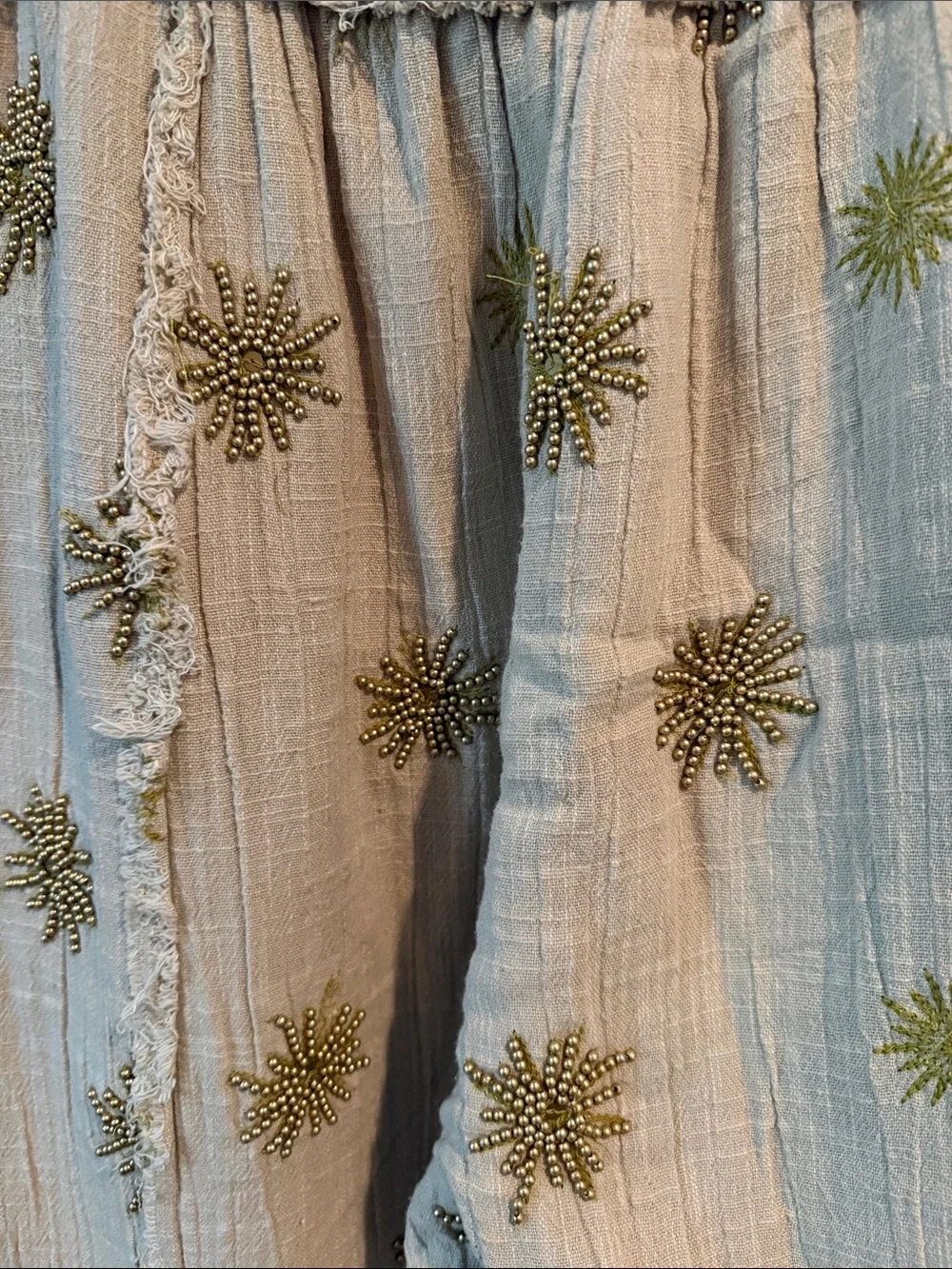 Free People Cream Embroidered Sunburst Harem Pants